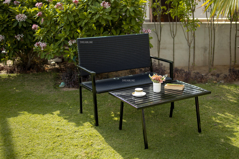 Viola Wicker 2 Seater and 1 Table Garden Bench for Outdoor Park - (Black)