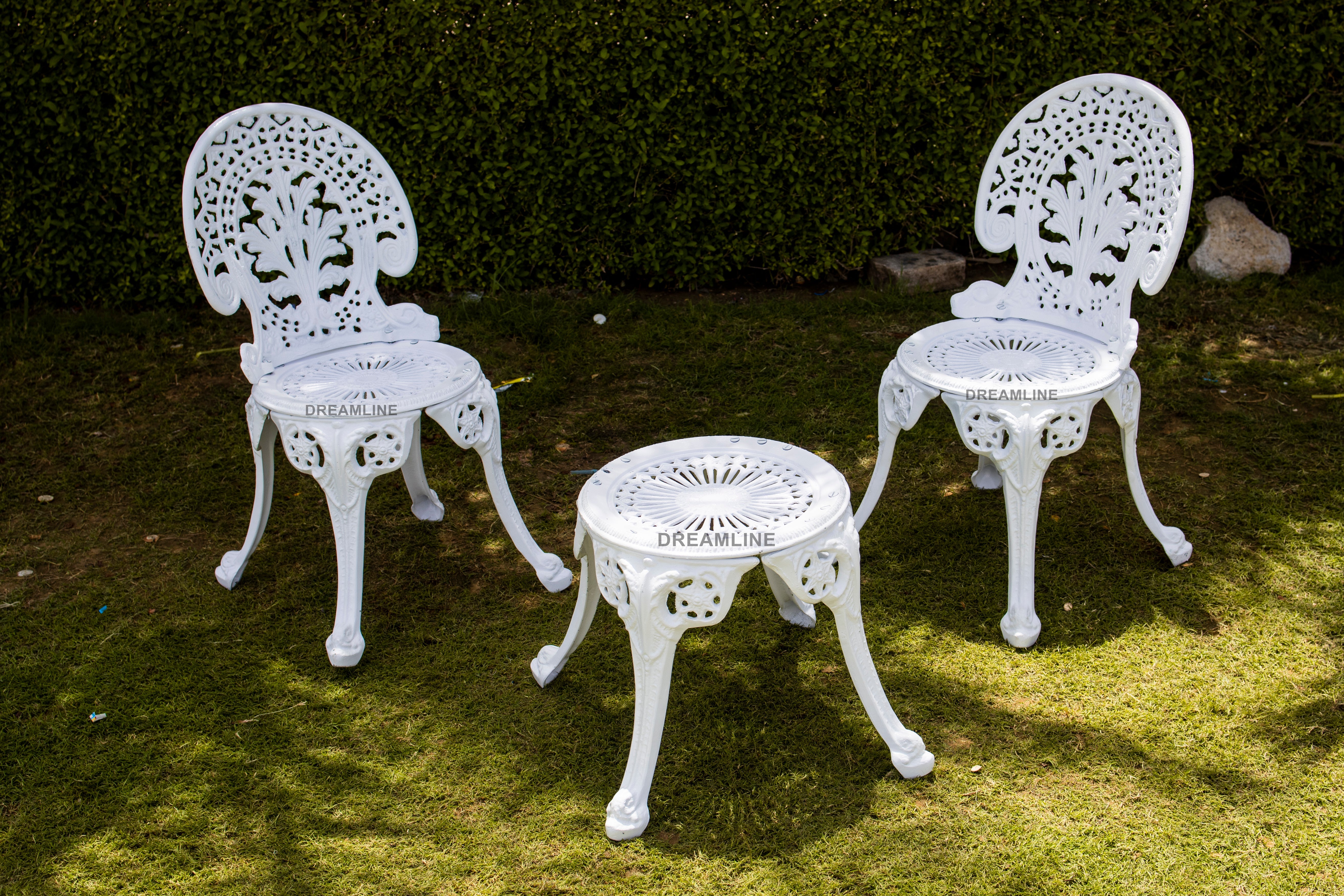 Zinc Cast Aluminium Garden Patio Seating 2 Chair and 1 Table Set