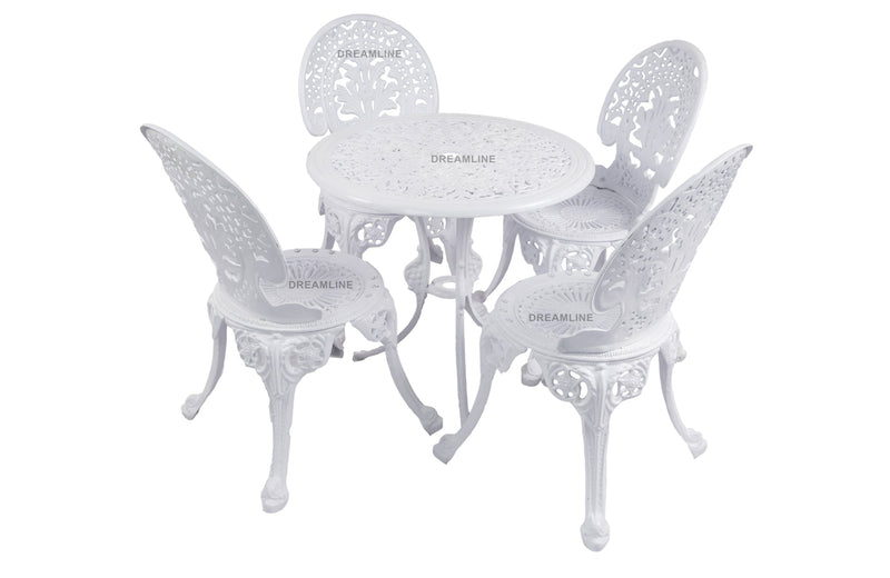 Sitopia Cast Aluminium Garden Patio Seating 4 Chair and 1 Table Set (White)