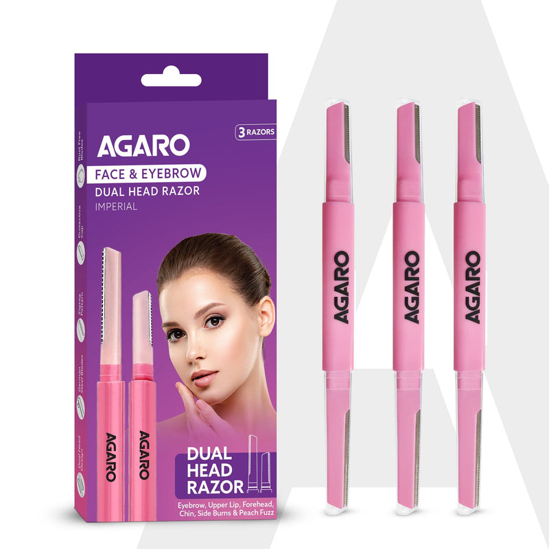 AGARO Imperial Face & Eyebrow Razor for Women (Pack of 3) | Dual Blade Head with German Blades | Easy Facial Hair Shapin