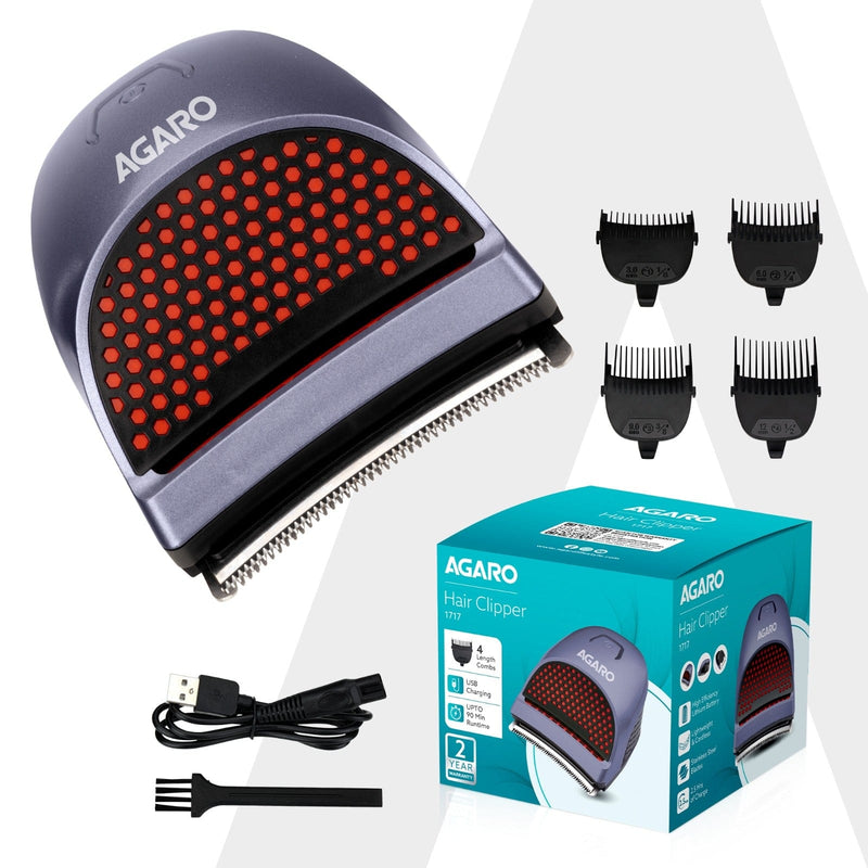 AGARO Hair Clipper 1717: Cordless, waterproof trimmer with curved blades and 4 combs (3, 6, 9, 12mm). Perfect for self-haircuts, grooming, and easy cleaning-1