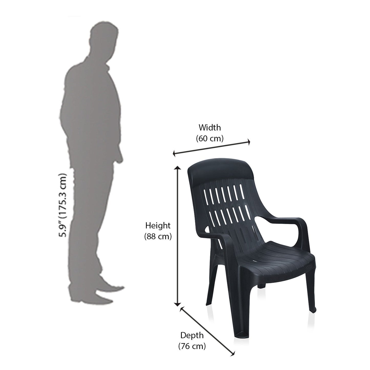 Nilkamal Weekender Plastic Arm Chair (Iron Black)