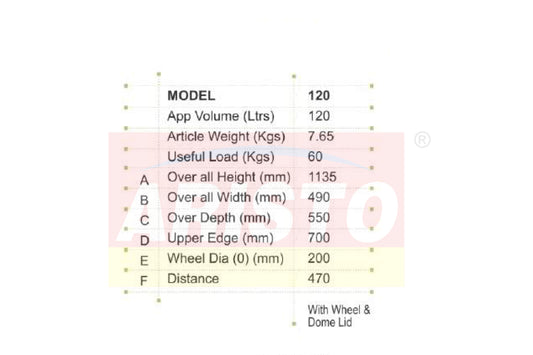 WHEEL WASTE BIN WITH DOME LID 120 LTR
