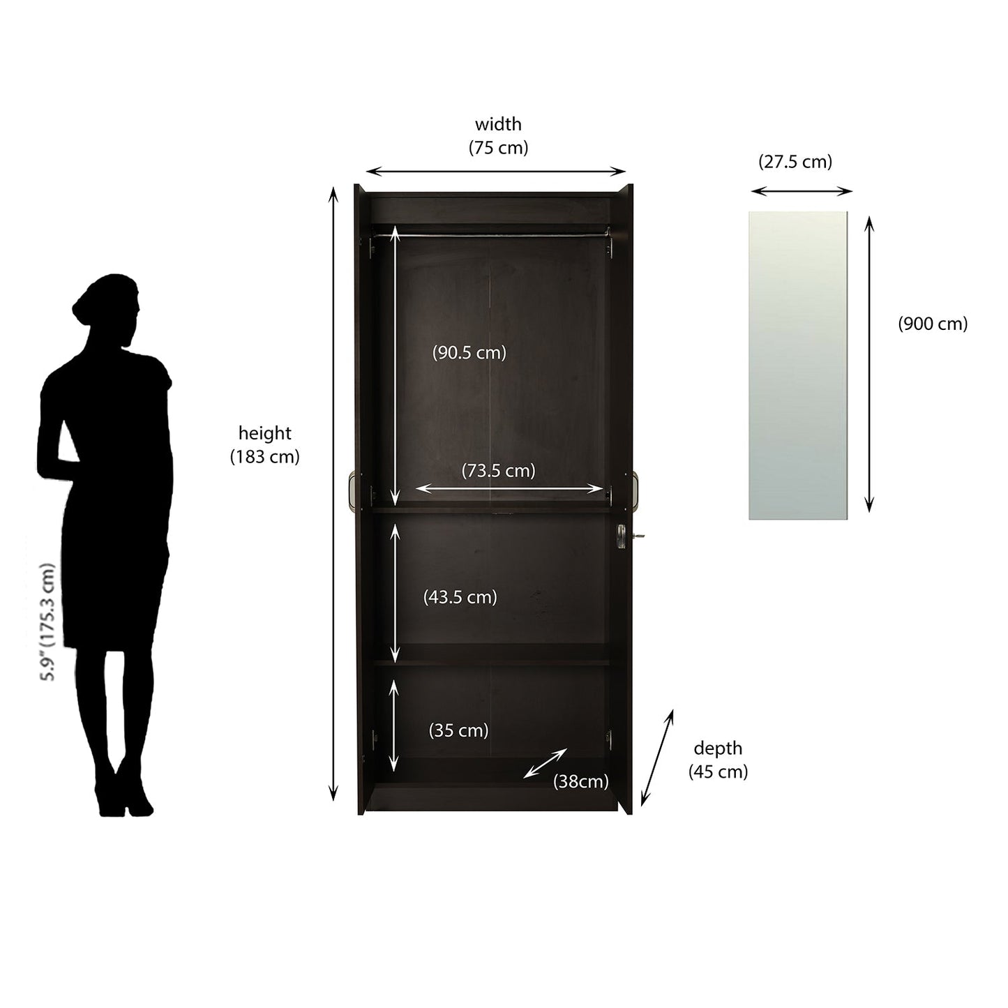 Nilkamal Willy 2 Door Mirror Wardrobe (New Wenge)