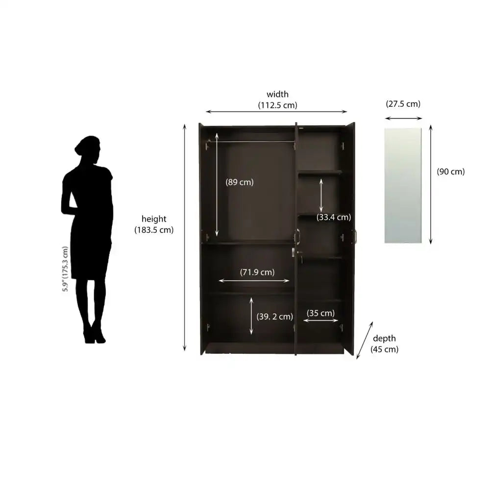 Nilkamal Willy 3 Door Wardrobe with Mirror (New Wenge)