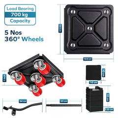 Corvids Heavy Duty Furniture & Appliance Mover Tool Set | 2-Year Warranty | 700 KG Capacity | 360° Swivel Wheels with Lifting Lever & Anti-Slip Pads for Bed, Sofa, Wardrobe, Fridge & Washing Machine-2