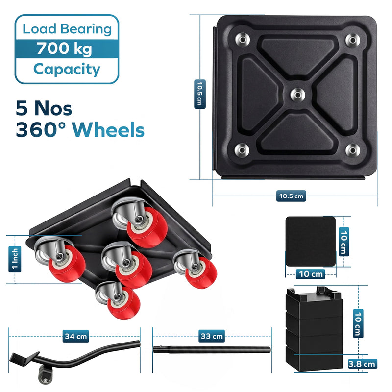 Corvids Heavy Duty Furniture & Appliance Mover Tool Set | 2-Year Warranty | 700 KG Capacity | 360° Swivel Wheels with Lifting Lever & Anti-Slip Pads for Bed, Sofa, Wardrobe, Fridge & Washing Machine-2