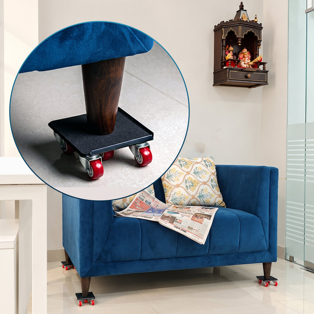 Corvids Heavy Duty Furniture & Appliance Mover Tool Set | 2-Year Warranty | 700 KG Capacity | 360° Swivel Wheels with Lifting Lever & Anti-Slip Pads for Bed, Sofa, Wardrobe, Fridge & Washing Machine-6