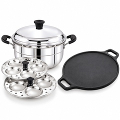 Idli–Dosa Family Pack | Praylady Alpha 10-Idli Multi Kadai + Cast Iron Dosa Tawa 30 cm-1