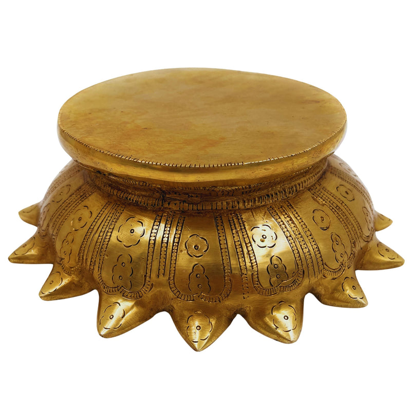 Bhunes Brass Lotus Shaped Pooja Chowki, Kamal Base for Kalash, Deity Platform, Puja Singhasan Peetha for Idols, Mandir Bajot Stand, Traditional Handcrafted Worship Table, Gold, 3 Inch, 1 Piece