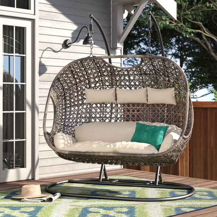 KASA Three Seater Hanging Swing With Stand For Balcony , Garden Swing (Golden)