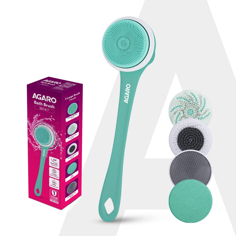 AGARO Electric Bath Brush – USB Rechargeable, IPX6 Waterproof | 5 Brush Heads, 3 Cleaning Modes, 360° Rotatable Electric