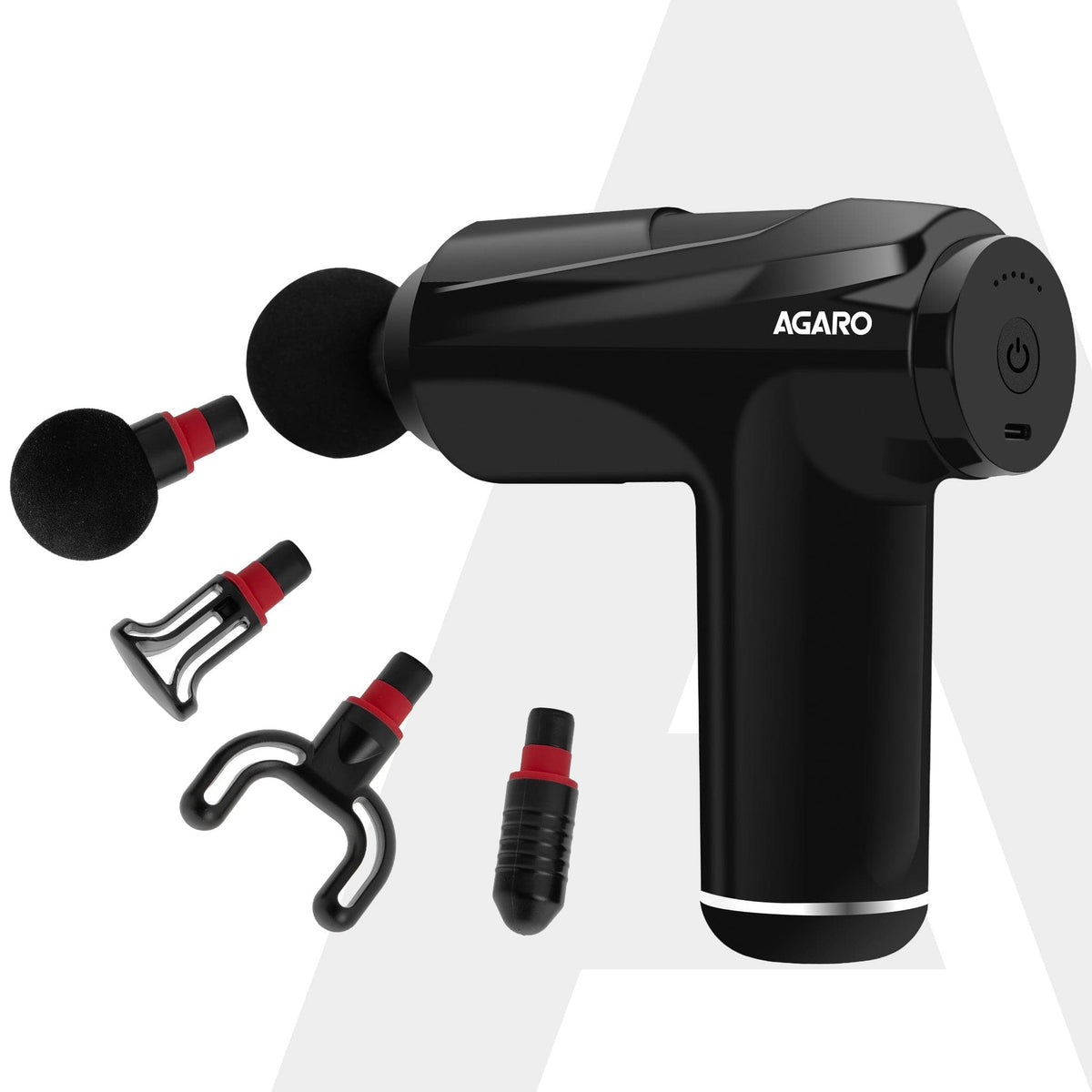 AGARO Primo Gun Massager, 4 Heads, 6 Speed, Rechargeable, Handheld, Deep Tissue Muscle Massager for Full Body Relief, Mu