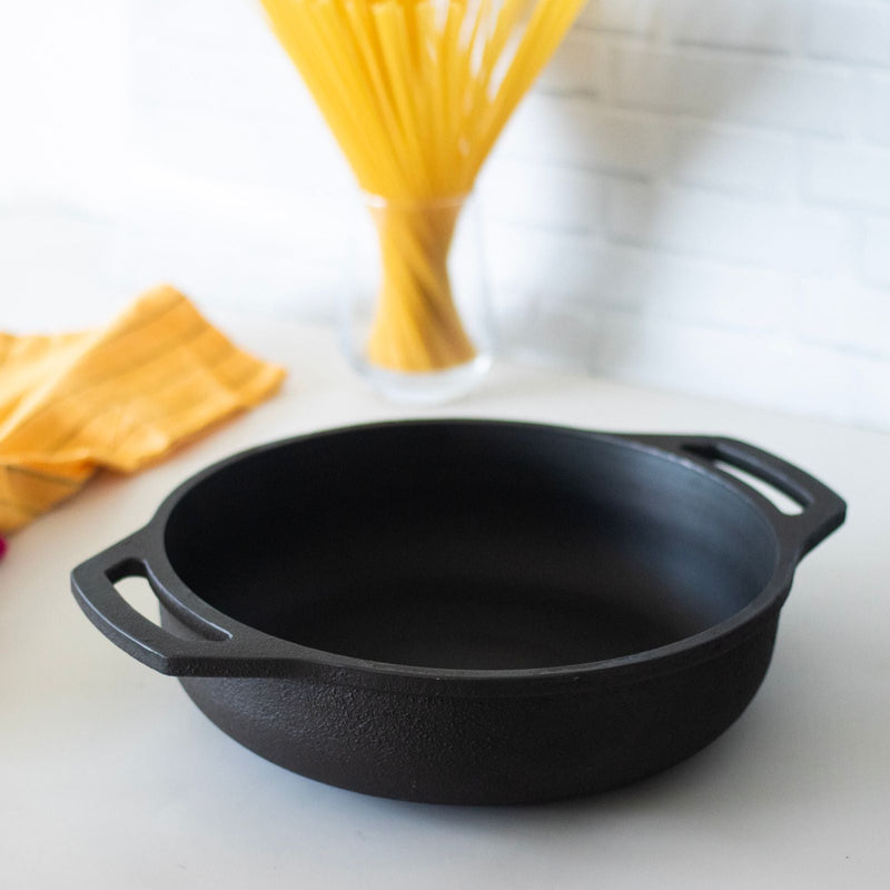 Cast Iron Flat Bottom Kadai by Velanstore