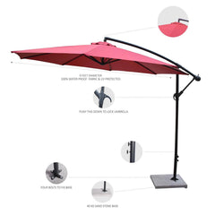 Aqua Luxury Side Pole Garden Umbrella With Stand (Round, Mahroon)