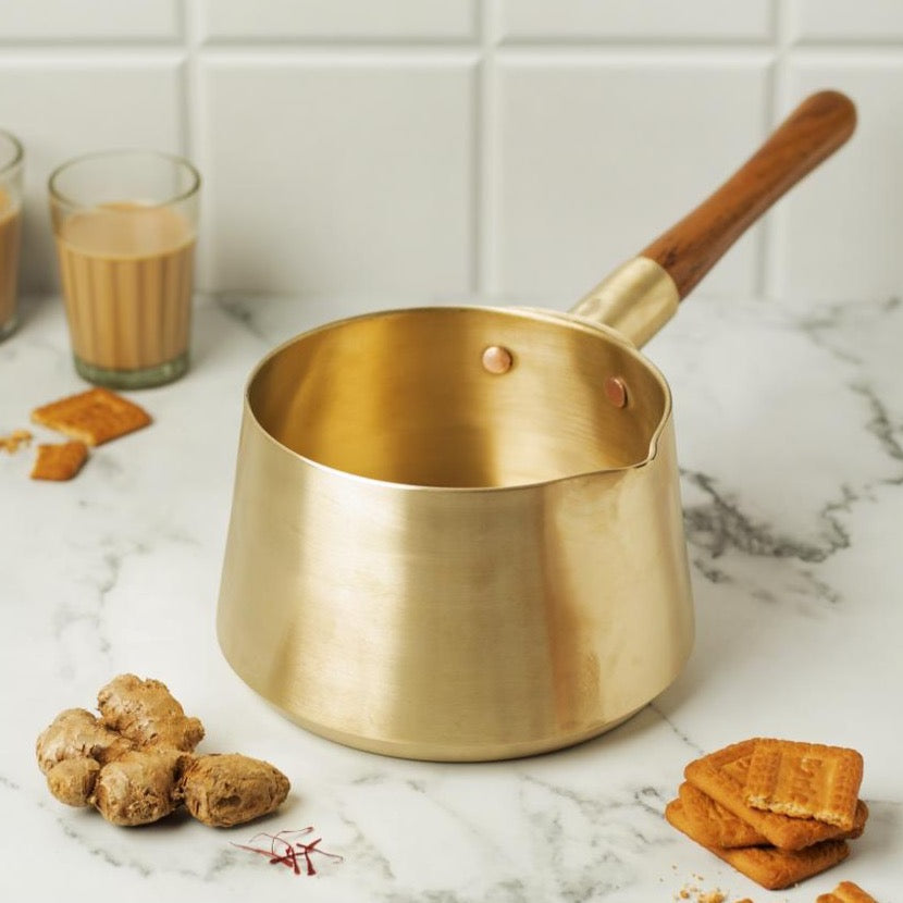 Velanstore Bronze Chai Pan with a Teak Wooden Handle