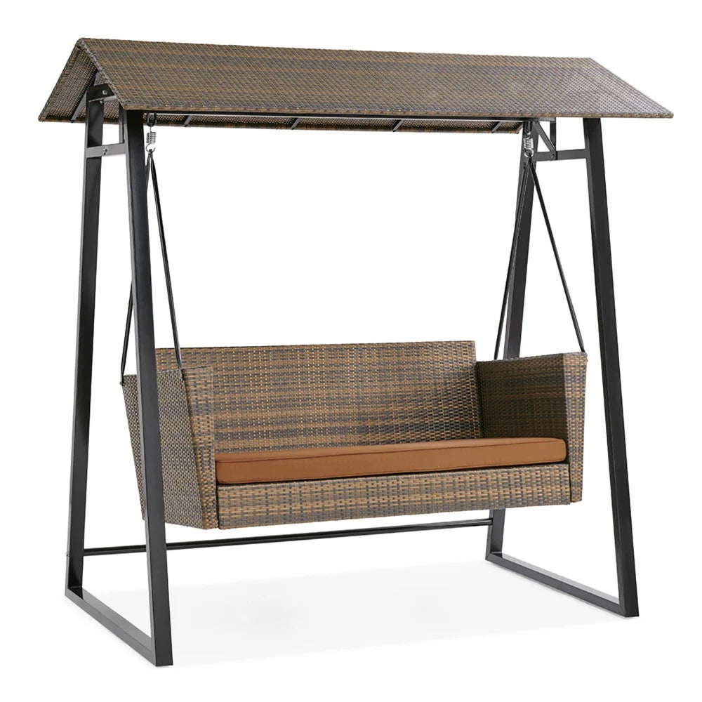 Lince Double Seater Hanging Swing With Stand For Balcony, Garden Swing (Brown)