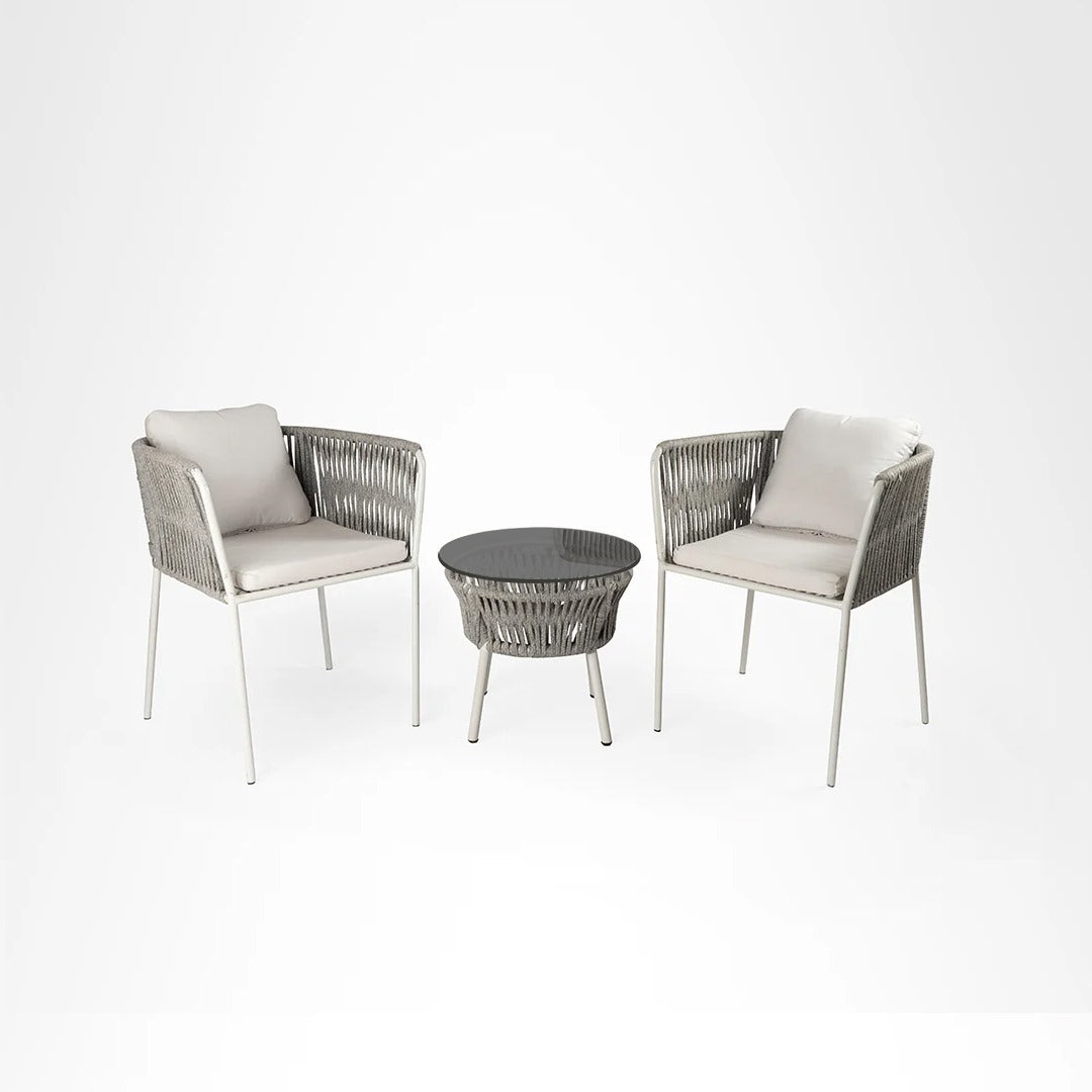 Abelardo Espiritu Outdoor Patio Seating Set 2 Chairs and 1 Table Set Braided & Rope