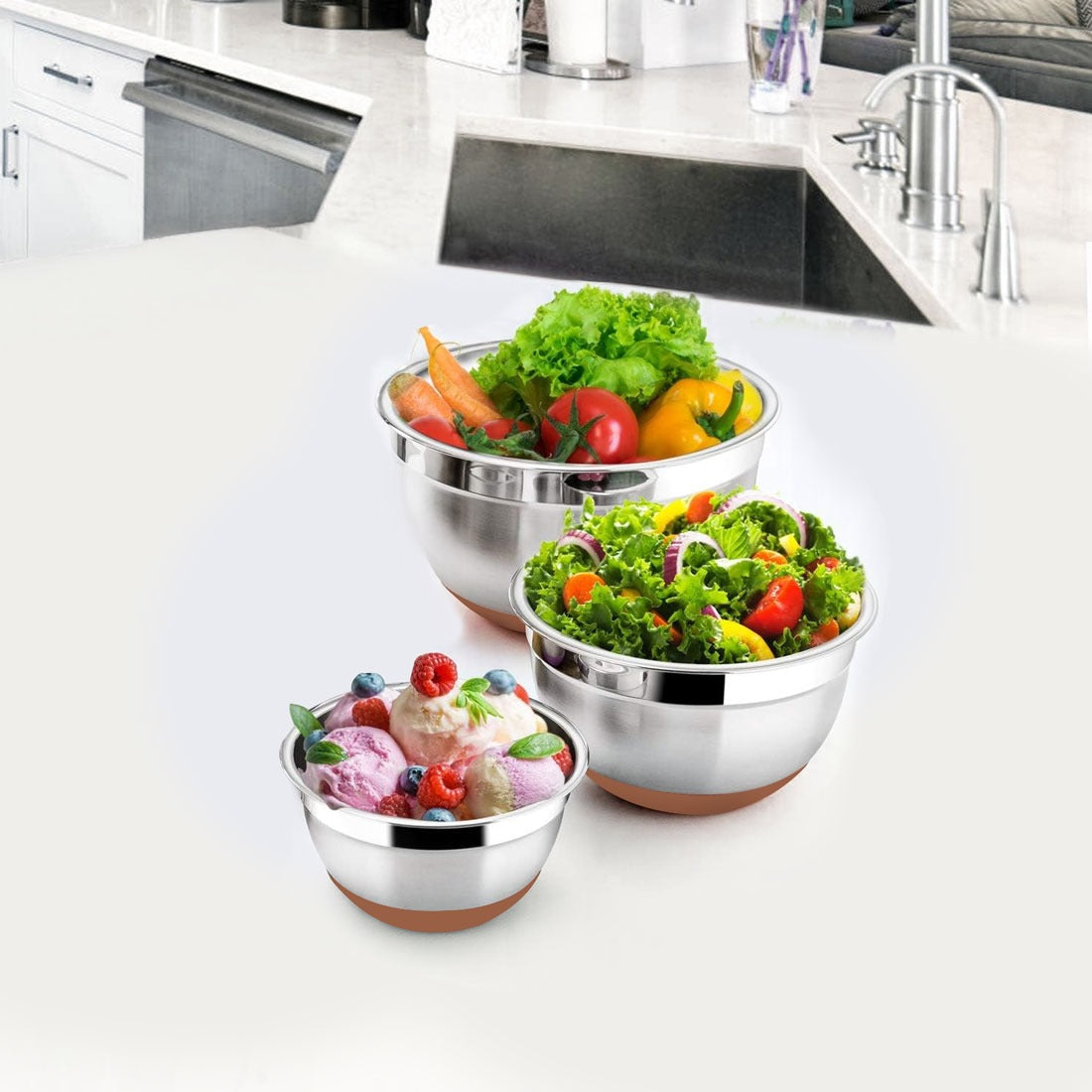 Stainless Steel Anti-Skid Mixing Bowl – Set of 3