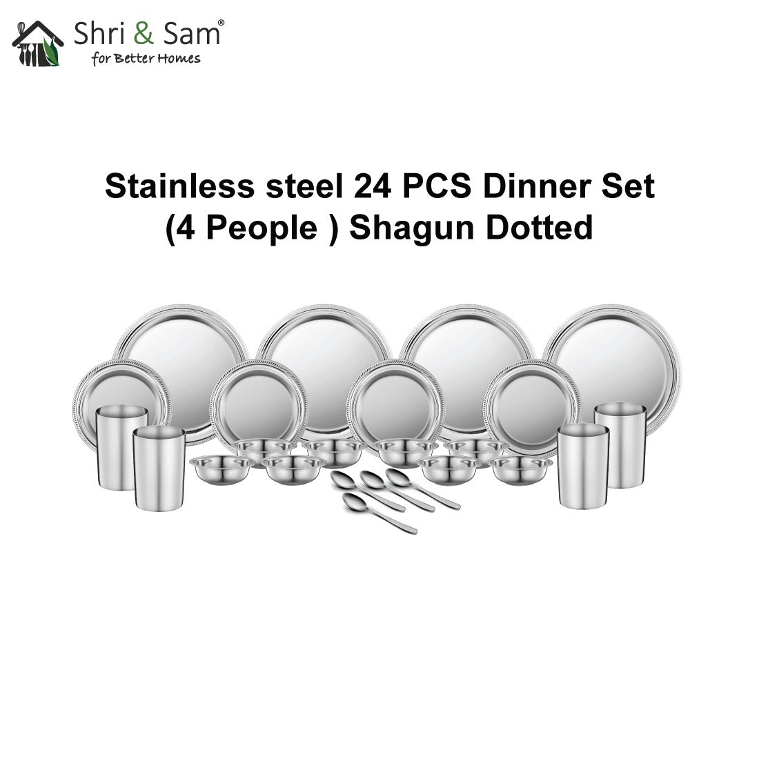 Stainless Steel 24 PCS Dinner Set (4 People) Shagun Dotted