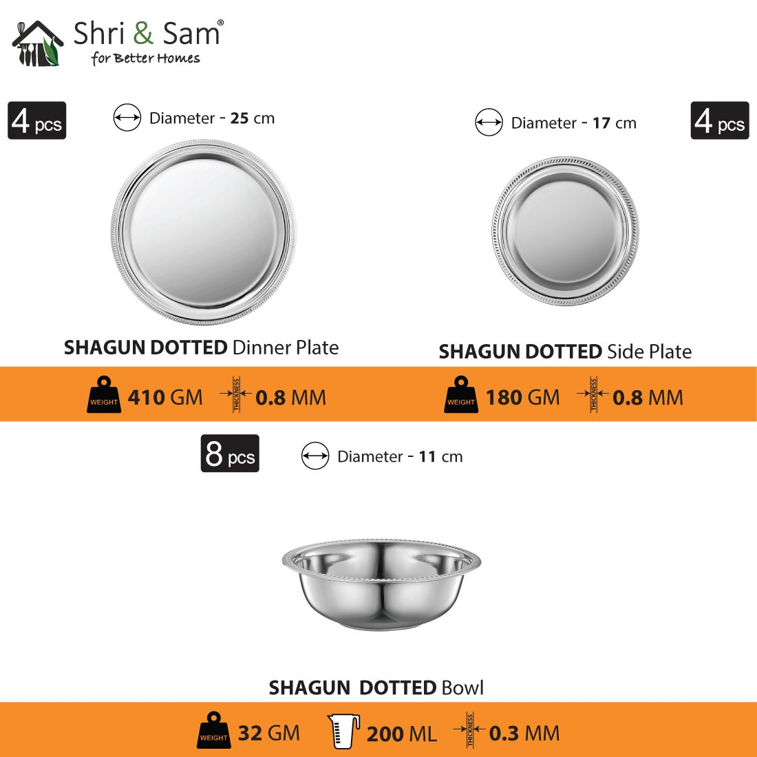 Stainless Steel 24 PCS Dinner Set (4 People) Shagun Dotted