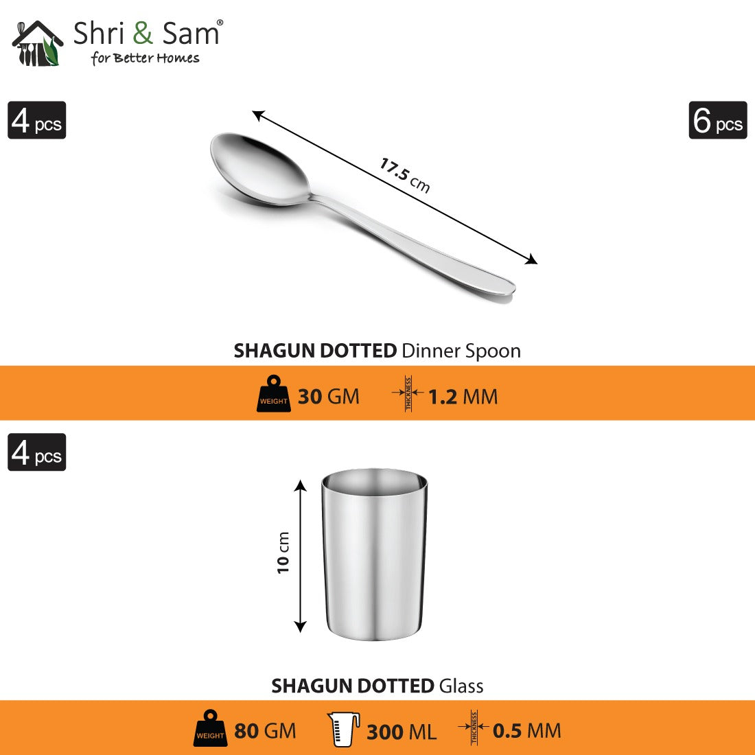 Stainless Steel 24 PCS Dinner Set (4 People) Shagun Dotted