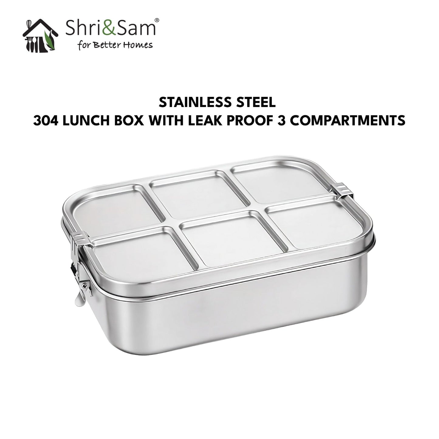 Stainless Steel 304 Lunch Box with Leak Proof 3 Compartments