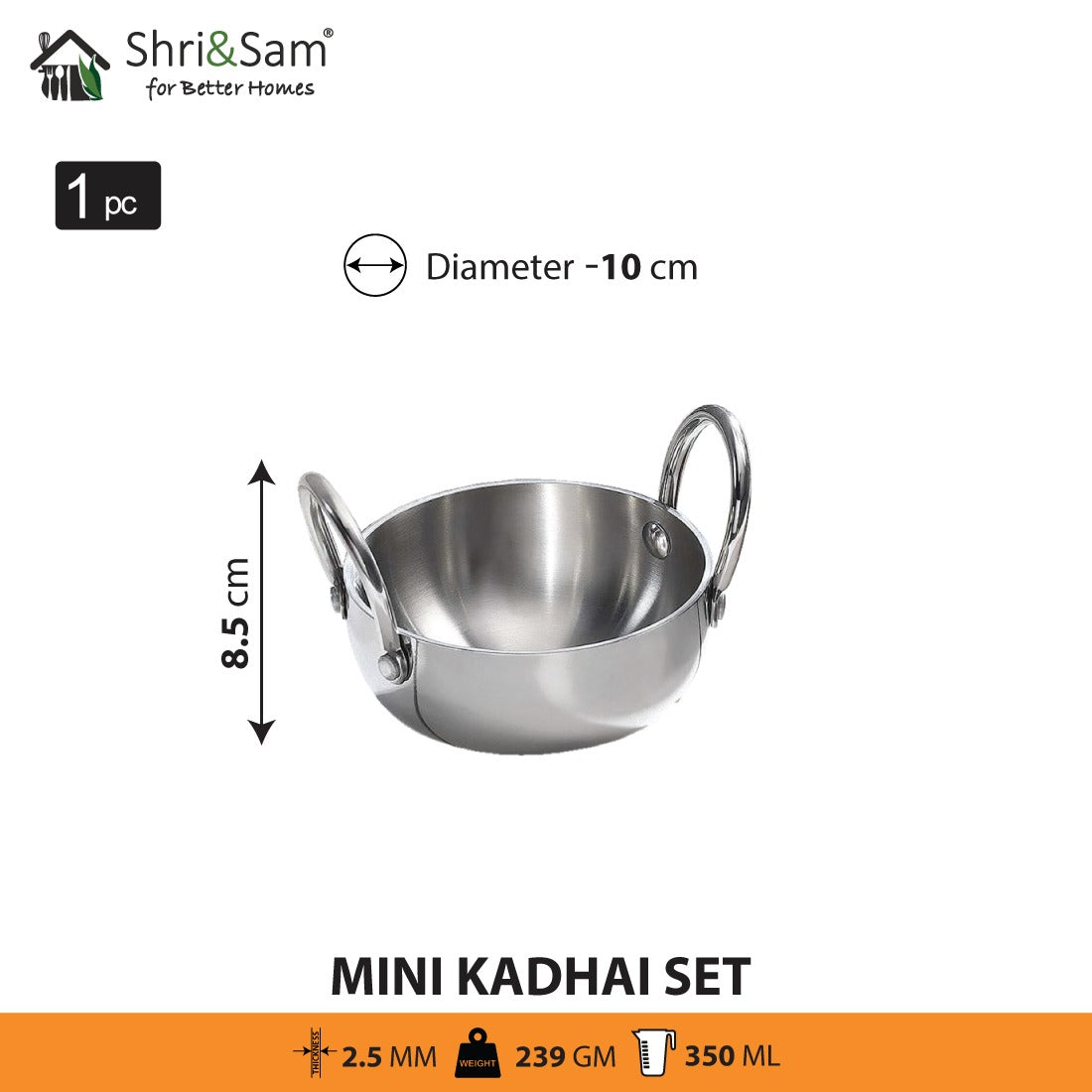 Stainless Steel Triply Mini Kadhai set of 3 pcs