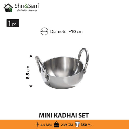Stainless Steel Triply Mini Kadhai set of 3 pcs