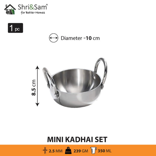 Stainless Steel Triply Mini Kadhai set of 3 pcs