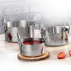 Stainless Steel Hammered Serving Donga Set of 3 Pcs