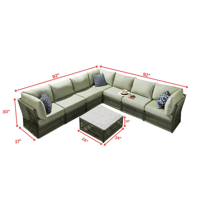 Torrez Outdoor Sofa Set 7 Seater, 1 Center Table Set (Green) Braided & Rope
