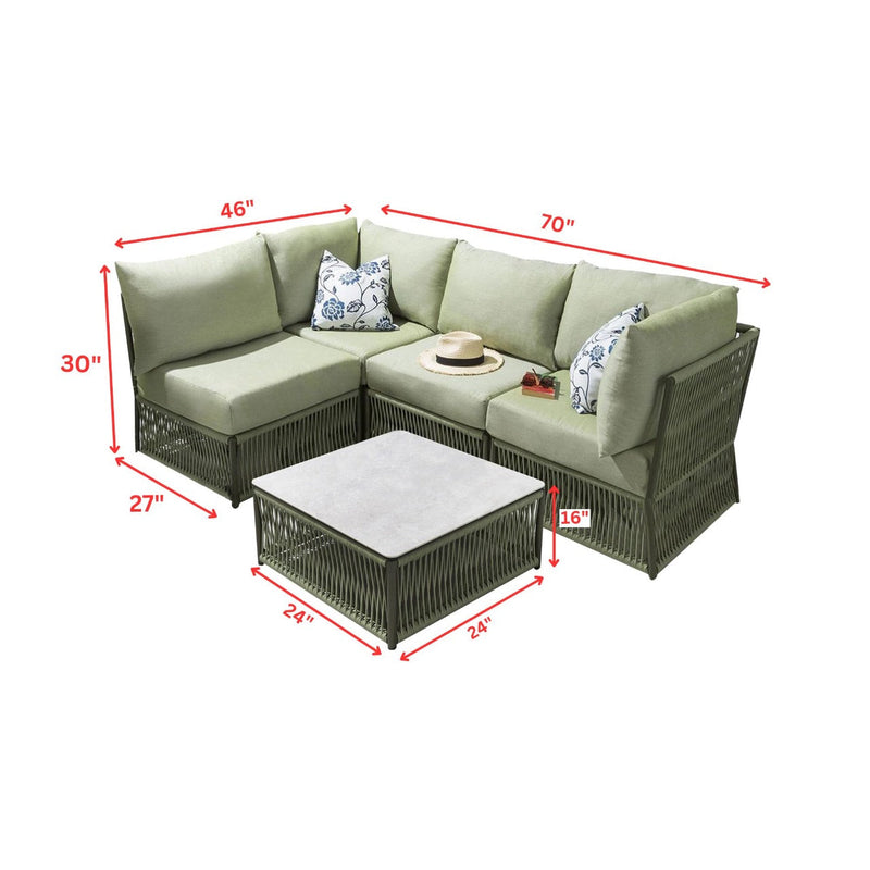 Castillo Outdoor Sofa Set 4 Seater and 1 Center Table Set (Green) Braided & Rope