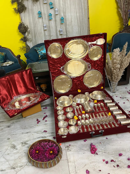 70 Pieces Brass / Pital Dinner Set with Velvet Box