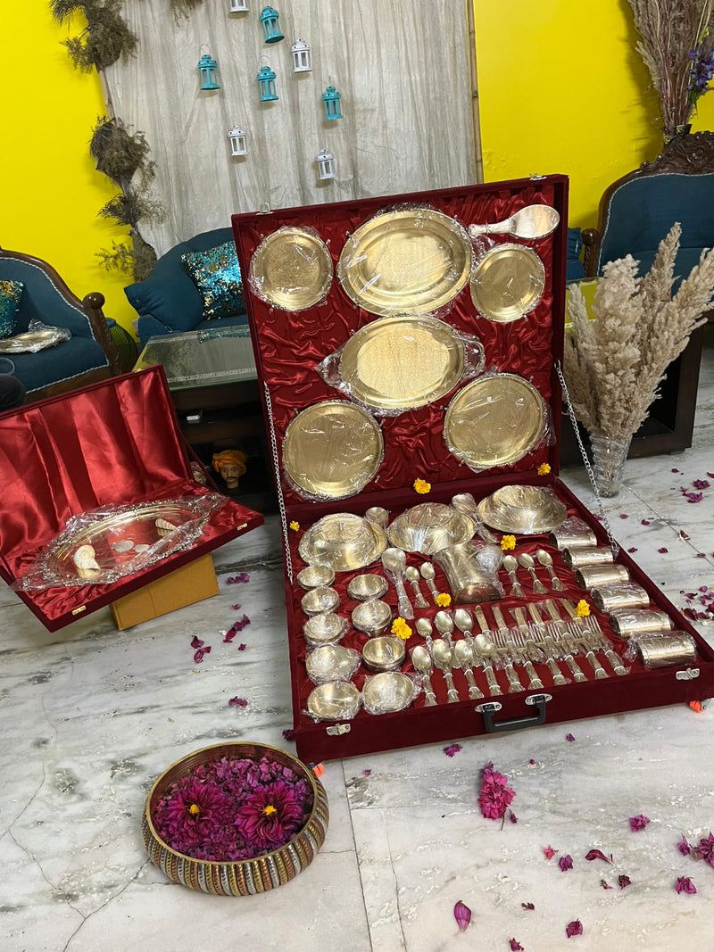 70 Pieces Brass / Pital Dinner Set with Velvet Box