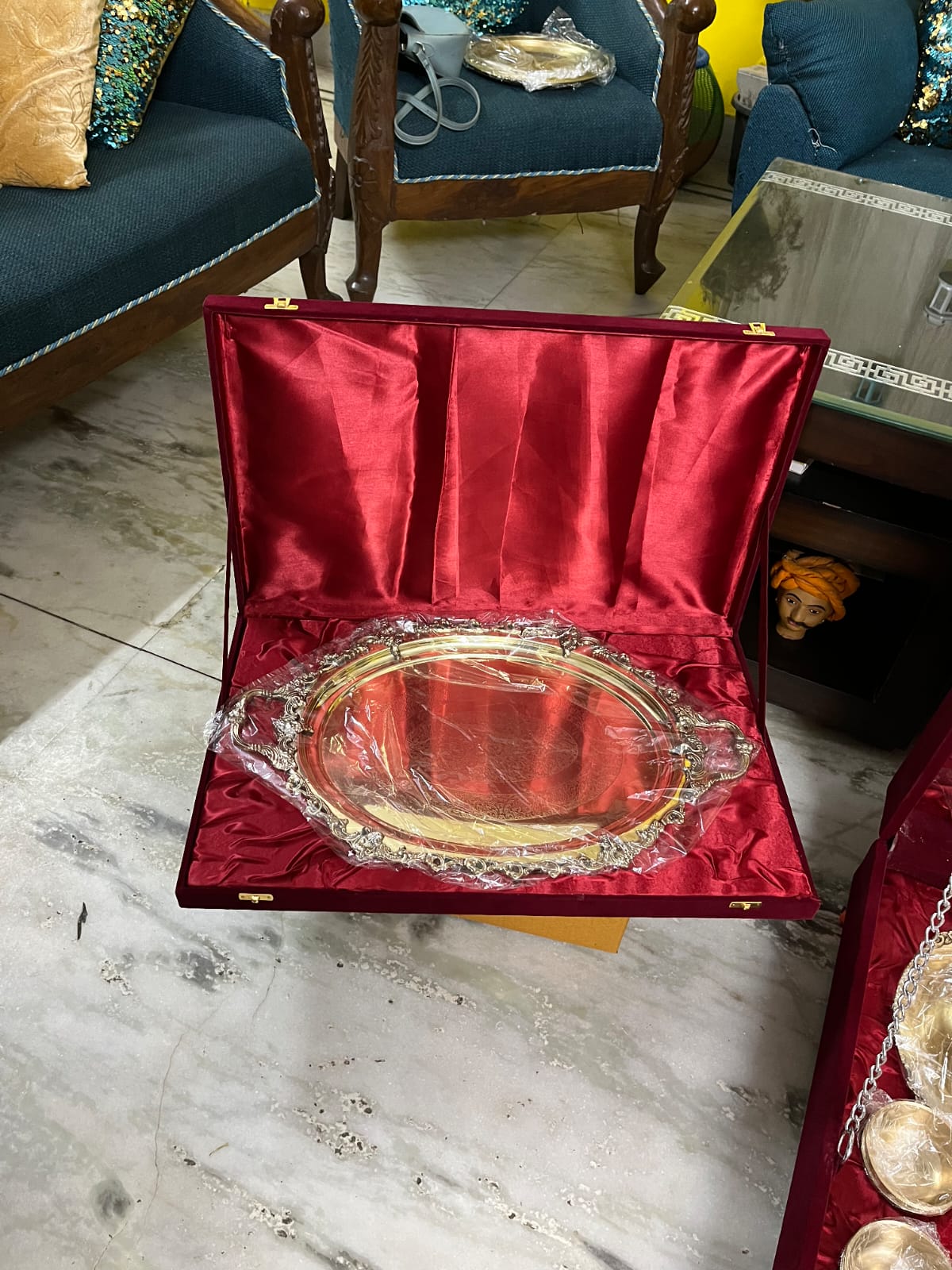 70 Pieces Brass / Pital Dinner Set with Velvet Box