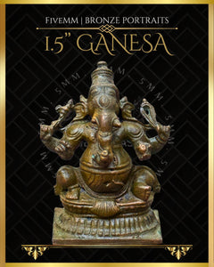 Ganesa Panchaloha Bronze Icon - 1.5" Seated (Trunk:Right) - Antique finish