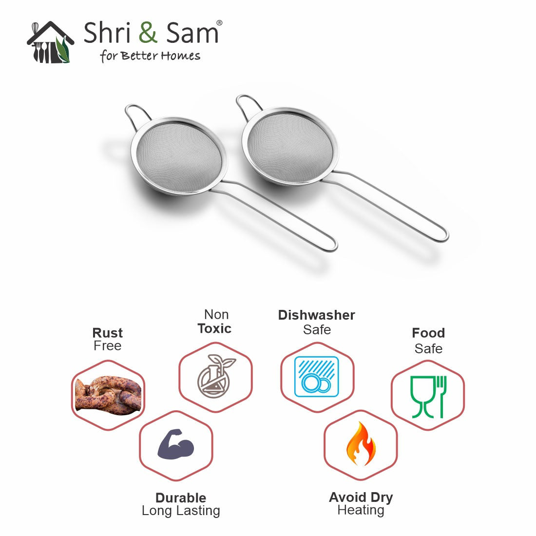 Stainless Steel Strainer 8 cm Set of 2