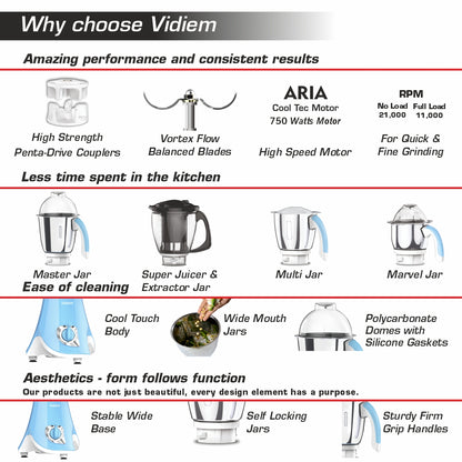 VIDIEM EVA SUPER BLU 750W MIXER GRINDER