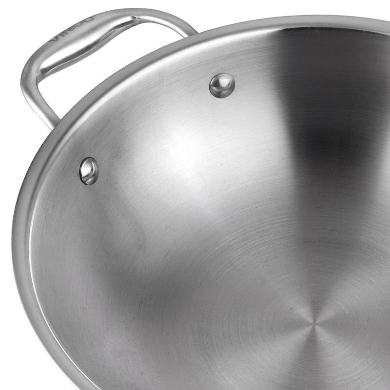 Vinod Platinum Triply Stainless Steel Wok - 26 cm (Induction Friendly)