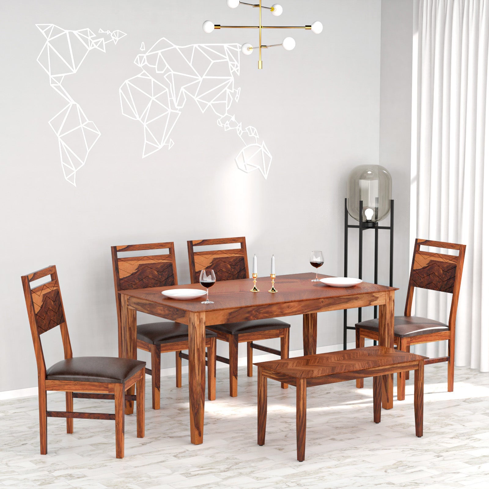 Nilkamal Wonder Solid Wood 6 Seater Dining Set with Bench (Honey)