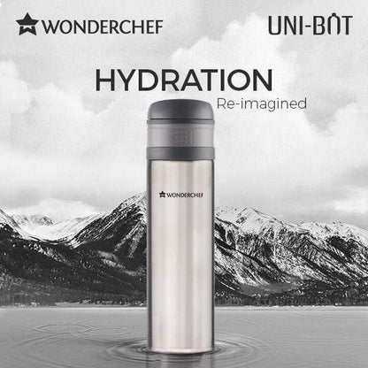 Uni-Bot, 500ml, Silver, Double Wall Stainless Steel Vacuum Insulated Hot and Cold Flask, Ultra Light, Spill and Leak Proof, 2 Years Warranty