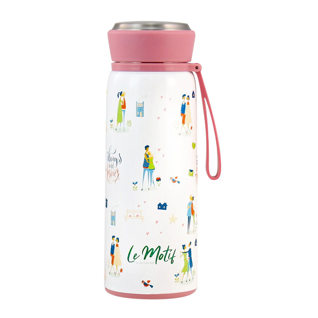 Le Motif L'amour, 420ml, Stainless Steel Double wall Water Bottle, 3D Embossed Design, Spill & Leak Proof, 2 Years Warranty