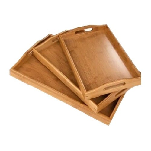 Wood Serving Tray with Handles Boobam Serving Tray Set for Food,Breakfast,Dinner,Ottoman Coffee Table, Parties,Restaurants(3 Pack)