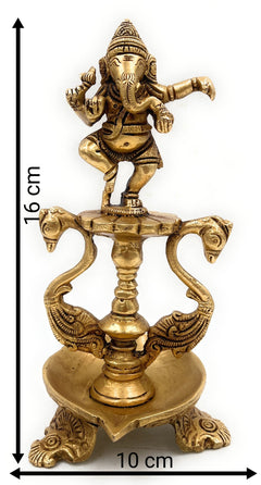 Handcrafted Brass Ganesh Diya Set, Vinayaka Deepam, Ganapati Oil Lamp, Pillaiyar Vilakku, Ganesha Idol for Pooja, Home Temple & Gift,Gold, 6.5 Inch, 1 Piece