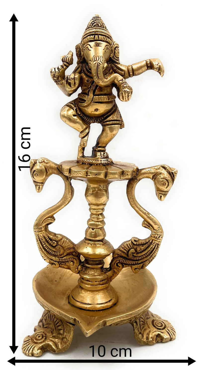 Handcrafted Brass Ganesh Diya Set, Vinayaka Deepam, Ganapati Oil Lamp, Pillaiyar Vilakku, Ganesha Idol for Pooja, Home Temple & Gift,Gold, 6.5 Inch, 1 Piece