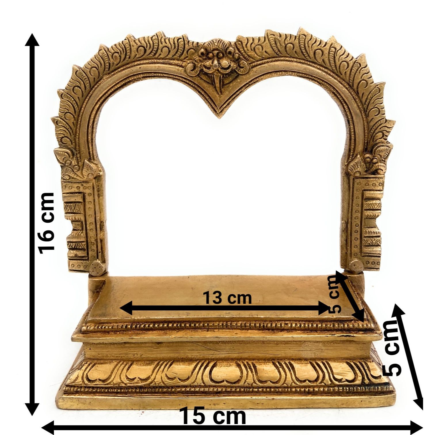 Brass Chowki With Prabhavali, Singhasan Peetha With Arch, Brass Deity Stand for Puja Mandir, Sinhasan, Temple Altar Decor, Gold, 6.5 Inch, 1 Piece