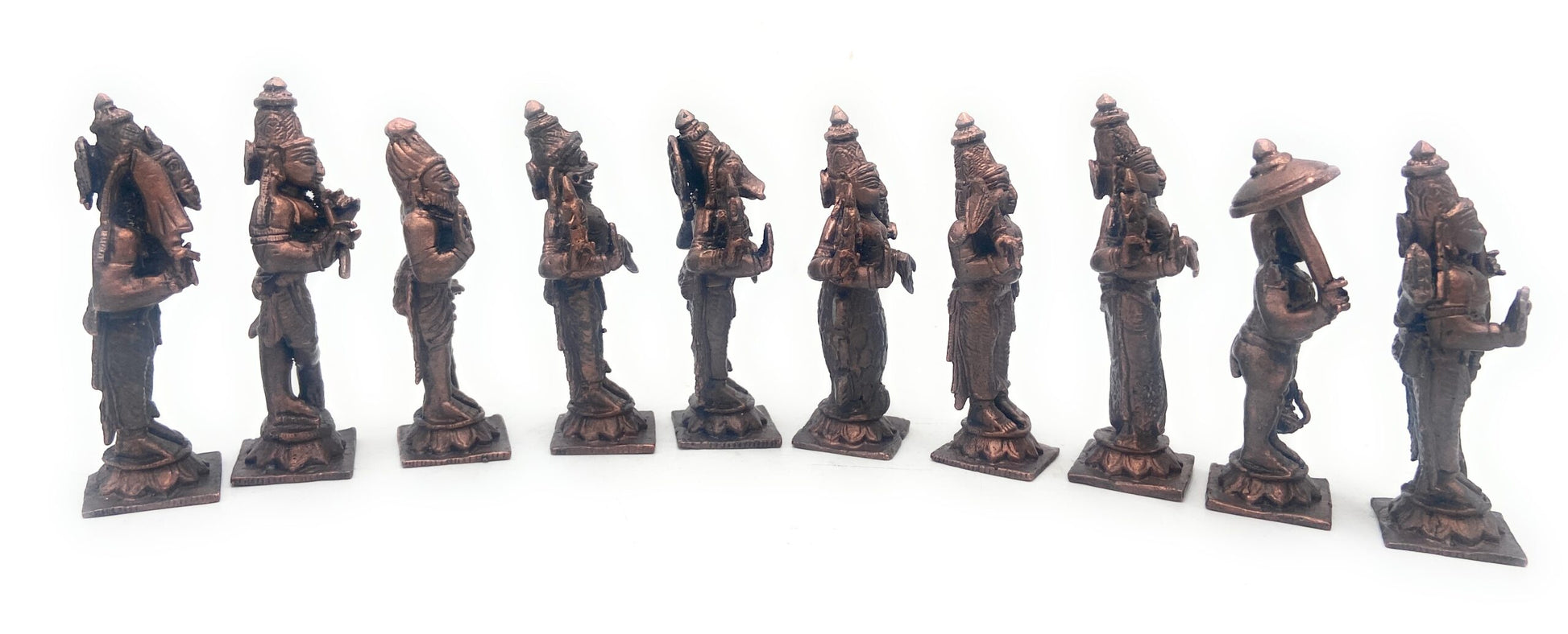 Bhunes Copper Das Avatar Dashavatara Dasavatharam Of Lord Vishnu Statues Ten Incarnations Avatars Idol Murti Home Puja Temple,Brown, 3.5 Inch, 1 Piece
