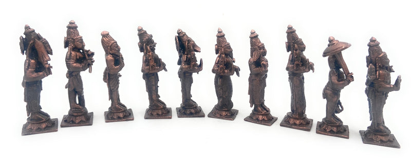 Bhunes Copper Das Avatar Dashavatara Dasavatharam Of Lord Vishnu Statues Ten Incarnations Avatars Idol Murti Home Puja Temple,Brown, 3.5 Inch, 1 Piece