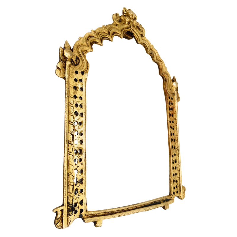 Traditional Brass Prabhavali Arch Frame | Tiruvasi Prabhamandala Prabhavalli Deity Backplate for Pooja Room & Temple Decor,Gold, 11 Inch, 1 Piece